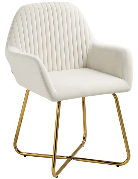 HOMCOM Modern Arm Chair Upholstered Accent Chair with Metal Base for Living Room Cream White Aosom UK