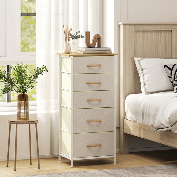 HOMCOM Chest of Five Fabric Drawers - Beige