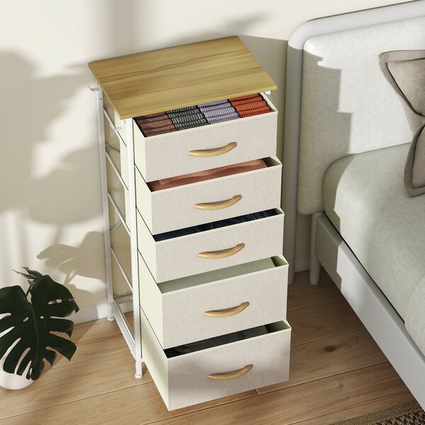 HOMCOM Chest of Five Fabric Drawers - Beige