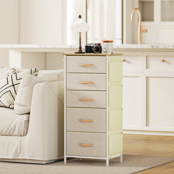 HOMCOM Chest of Five Fabric Drawers - Beige