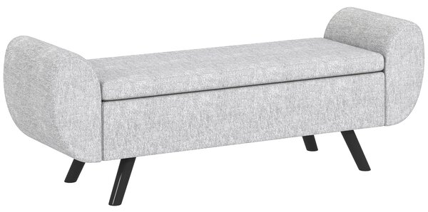 HOMCOM Storage Ottoman with Armrest, Upholstered Linen Storage Bench, Window Seat with Rubberwood Legs, Footstool for Bedroom Living Room, Hallway, Light Grey