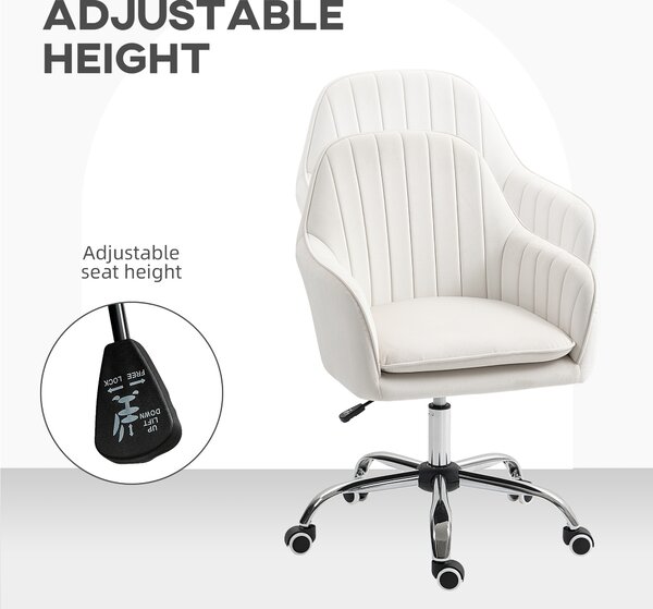 HOMCOM Velvet-Feel Office Chair with Adjustable Height and Wheels - Cream White