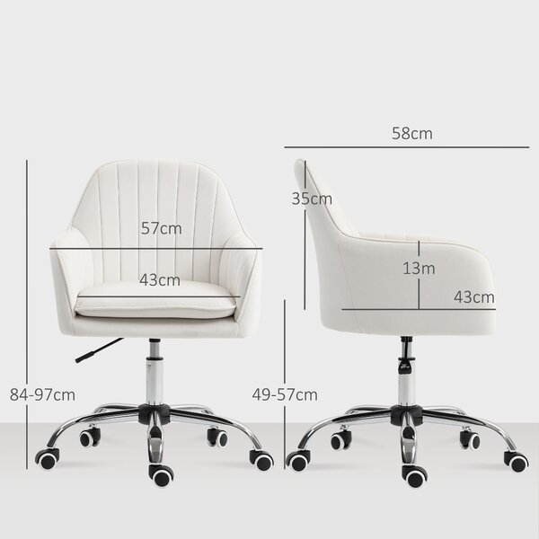 HOMCOM Velvet-Feel Office Chair with Adjustable Height and Wheels - Cream White