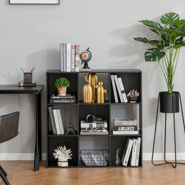 HOMCOM 3-tier 9 Cubes Storage Unit Particle Board Cabinet Bookcase Organiser Home Office Shelves Black Aosom UK