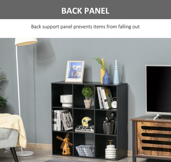 HOMCOM 3-tier 9 Cubes Storage Unit Particle Board Cabinet Bookcase Organiser Home Office Shelves Black Aosom UK