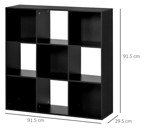 HOMCOM 3-tier 9 Cubes Storage Unit Particle Board Cabinet Bookcase Organiser Home Office Shelves Black Aosom UK