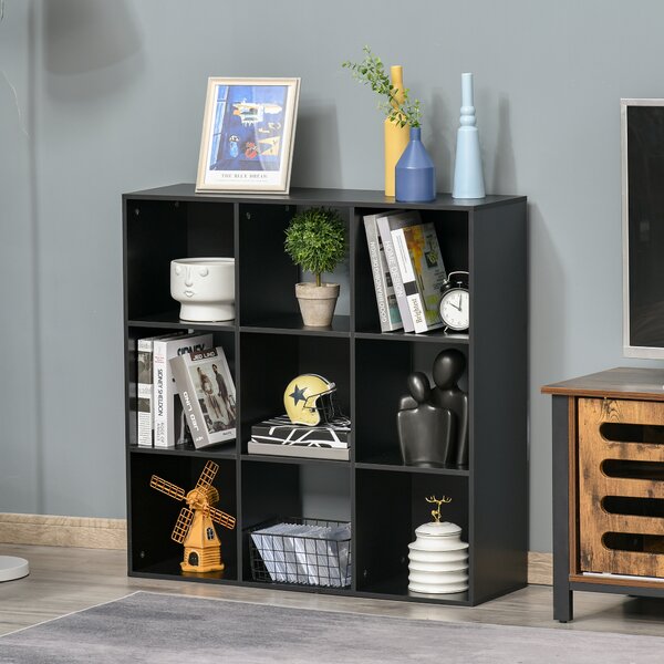 HOMCOM 3-tier 9 Cubes Storage Unit Particle Board Cabinet Bookcase Organiser Home Office Shelves Black Aosom UK