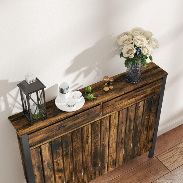 HOMCOM 93 x 119cm Rustic-Look Radiator Cover - Brown/Black Aosom UK
