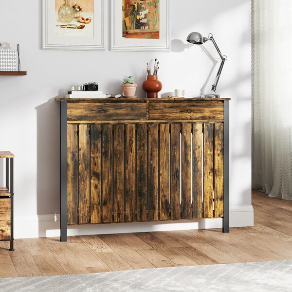HOMCOM 93 x 119cm Rustic-Look Radiator Cover - Brown/Black Aosom UK