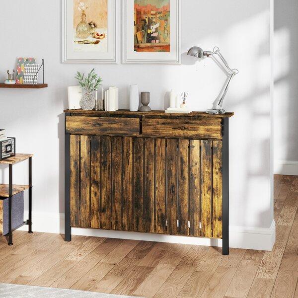 HOMCOM 93 x 119cm Rustic-Look Radiator Cover - Brown/Black Aosom UK