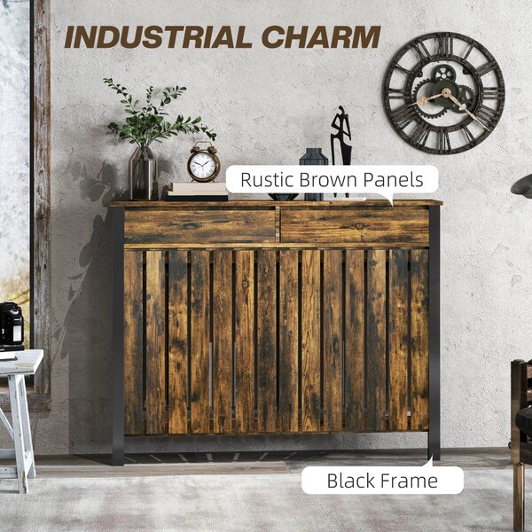 HOMCOM 93 x 119cm Rustic-Look Radiator Cover - Brown/Black Aosom UK
