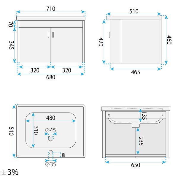Bathroom furniture set with washbasin Arvo DB66-70 70CM