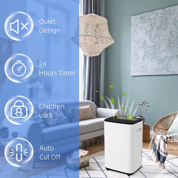 HOMCOM 20L/Day Quiet Compact Dehumidifier with 24H Timer, 3 Dehumidifying Modes, for Home Laundry Basement Aosom UK