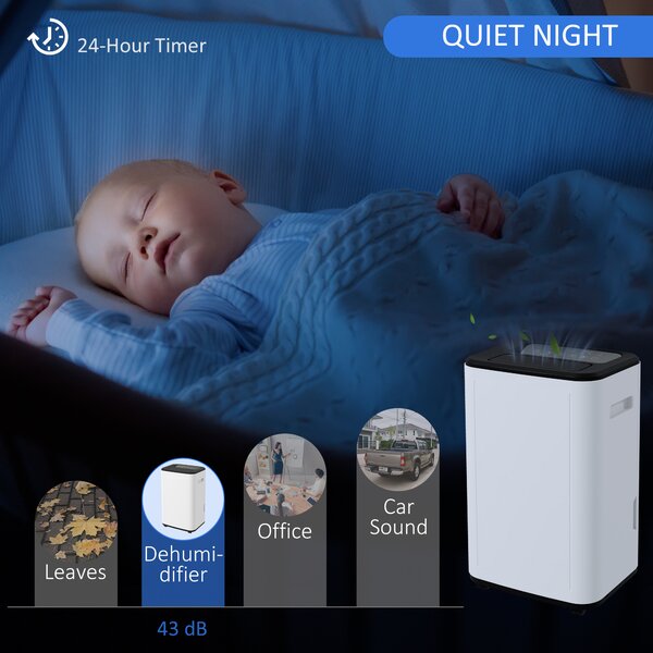 HOMCOM 20L/Day Quiet Compact Dehumidifier with 24H Timer, 3 Dehumidifying Modes, for Home Laundry Basement Aosom UK