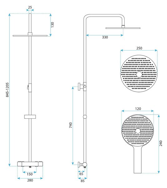 Thermostatic shower system Rea Drop Brush Copper
