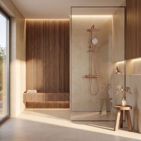 Thermostatic shower system Rea Drop Brush Copper