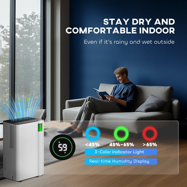 HOMCOM 12L/Day Quiet Dehumidifier with Continuous Drainage, 2L Water Tank, 24H Timer, Digital Humidity Display, Filter, Auto Defrost, for Home Laundry, White Aosom UK