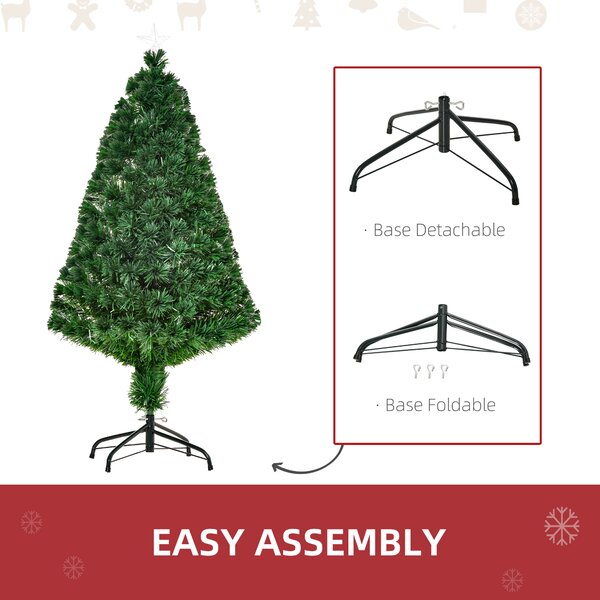 HOMCOM Prelit Christmas Tree Artificial Tree, Metal Base, Pre-Lit, 1.2m Aosom UK