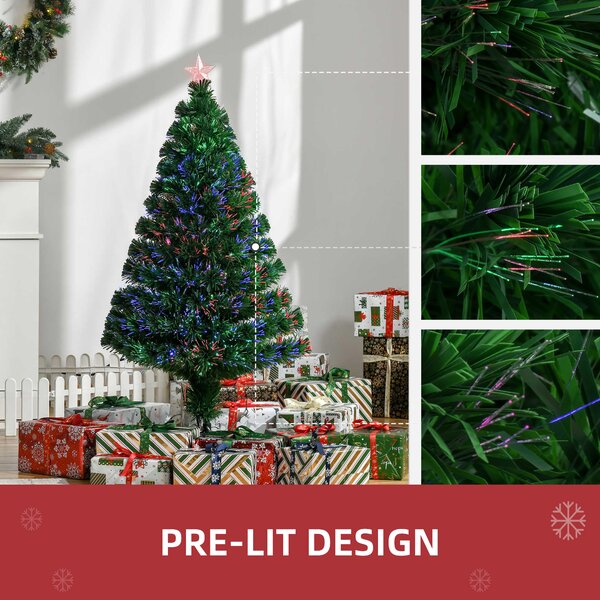 HOMCOM Prelit Christmas Tree Artificial Tree, Metal Base, Pre-Lit, 1.2m Aosom UK