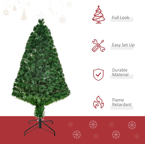 HOMCOM Prelit Christmas Tree Artificial Tree, Metal Base, Pre-Lit, 1.2m Aosom UK