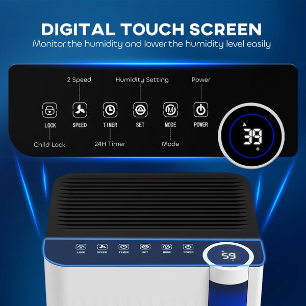 HOMCOM 12L/Day Quiet Dehumidifier with Continuous Drainage, 2L Water Tank, 24H Timer, Digital Humidity Display, Filter, Auto Defrost, for Home Laundry, White Aosom UK