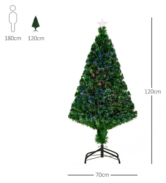 HOMCOM Prelit Christmas Tree Artificial Tree, Metal Base, Pre-Lit, 1.2m Aosom UK