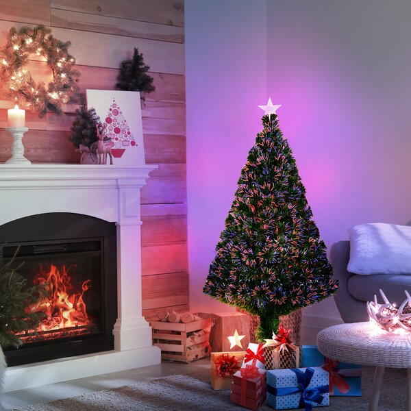 HOMCOM Prelit Christmas Tree Artificial Tree, Metal Base, Pre-Lit, 1.2m Aosom UK