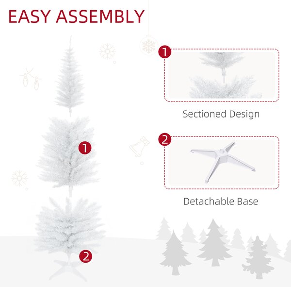 HOMCOM 1.8m 6ft Artificial Pine Pencil Slim Tall Christmas Tree with 390 Branch Tips Xmas Holiday Décor with Stand White Aosom UK