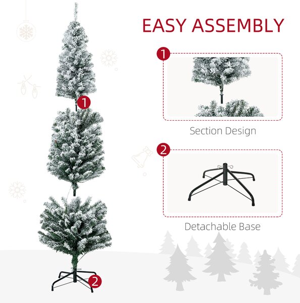 HOMCOM 6' Artificial Prelit Christmas Trees Holiday Décor with Warm White LED Lights, Flocked Tips, Berry, Pine Cone