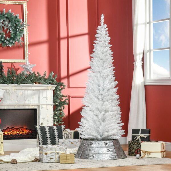 HOMCOM 1.8m 6ft Artificial Pine Pencil Slim Tall Christmas Tree with 390 Branch Tips Xmas Holiday Décor with Stand White Aosom UK
