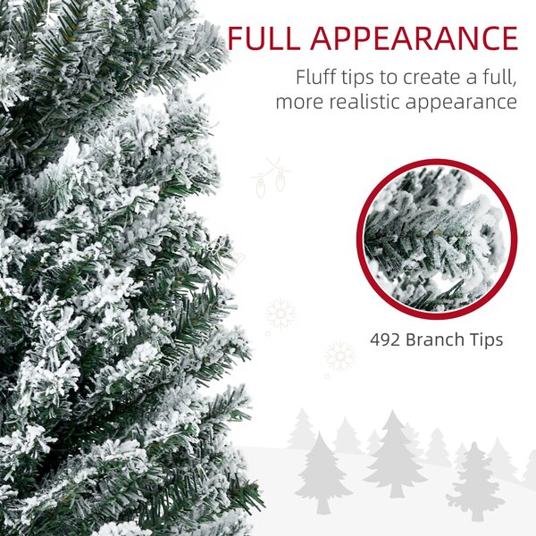 HOMCOM 6' Artificial Prelit Christmas Trees Holiday Décor with Warm White LED Lights, Flocked Tips, Berry, Pine Cone
