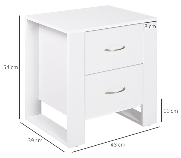 HOMCOM Bedside Table with 2 Drawers, Modern Boxy Design, Elevated Base, Melamine Finish, Bedroom Storage, White Aosom UK