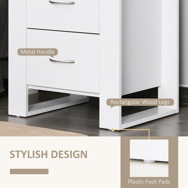 HOMCOM Bedside Table with 2 Drawers, Modern Boxy Design, Elevated Base, Melamine Finish, Bedroom Storage, White Aosom UK