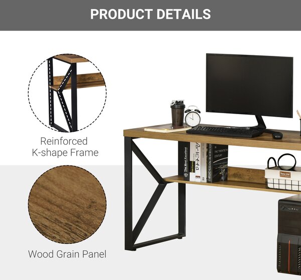 HOMCOM Modern Writing Desk, Computer Table for Home Office, PC Laptop Workstation with Storage Shelf, Wood Effect, Black/Brown Aosom UK