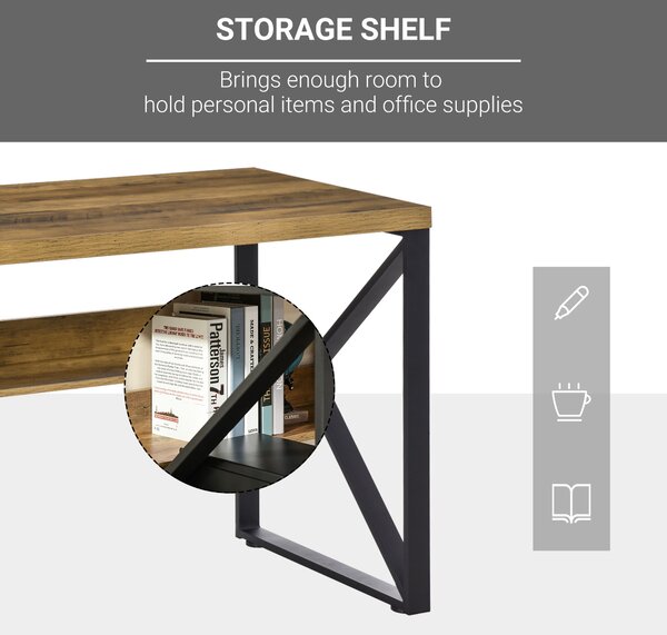 HOMCOM Modern Writing Desk, Computer Table for Home Office, PC Laptop Workstation with Storage Shelf, Wood Effect, Black/Brown Aosom UK