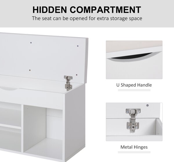 HOMCOM Wooden Shoes Rack Bench, Hidden Storage Padded Seat, Organiser Footwear Rack, Hallway, White, 80 x 30 x 47 cm