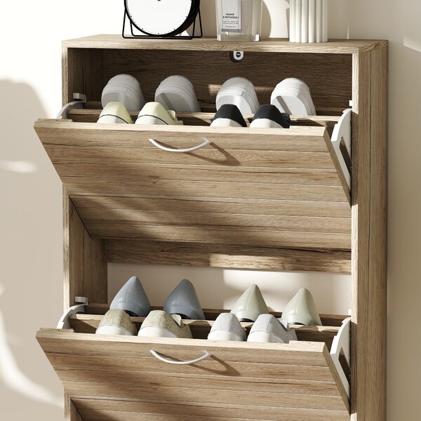 HOMCOM 12-Shoe Flip Drawer Storage Cabinet - Brown Wood-Effect
