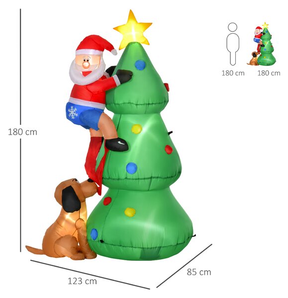 HOMCOM 1.8m Inflatable Christmas Tree, LED Lighted with Santa Claus Dog for Home Indoor Outdoor Garden Lawn Decoration Party Prop