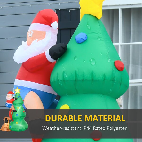 HOMCOM 1.8m Inflatable Christmas Tree, LED Lighted with Santa Claus Dog for Home Indoor Outdoor Garden Lawn Decoration Party Prop