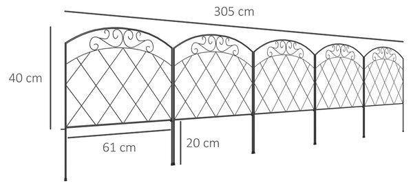 Outsunny 3m Decorative Metal Garden Fence - Diamond and Swirl Pattern Aosom UK