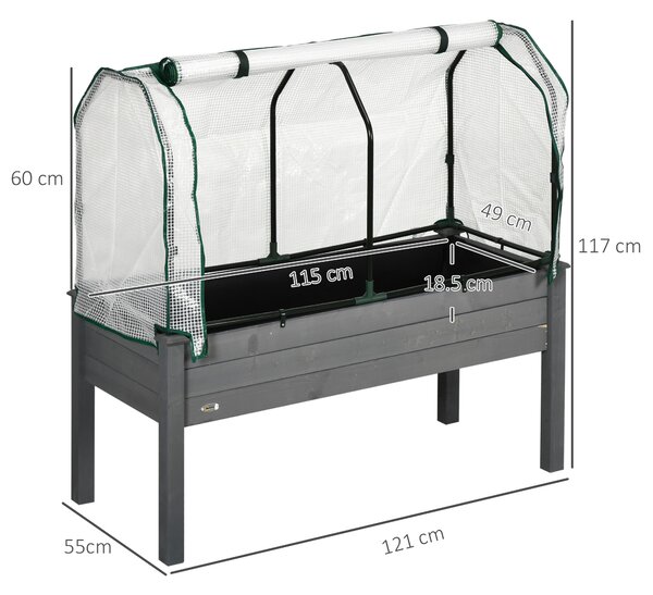 Outsunny Raised Garden Bed Outdoor Elevated Wood Planter Box w/ PE Cover, Dark Grey