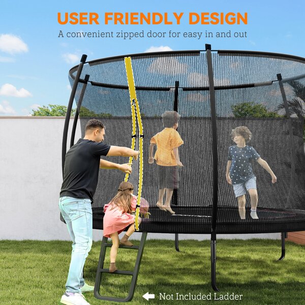 SPORTNOW 8ft Trampoline with Enclosure Net and Spring Cover, Outdoor Trampoline Garden Jumping Mat, Black Aosom UK