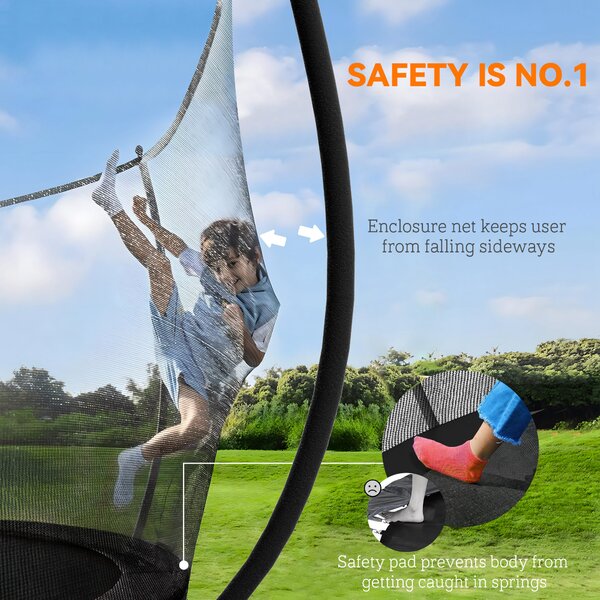 SPORTNOW 8ft Trampoline with Enclosure Net and Spring Cover, Outdoor Trampoline Garden Jumping Mat, Black Aosom UK