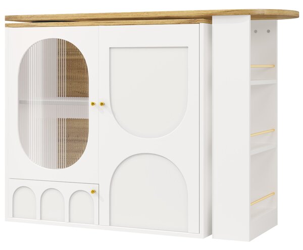 Bar Table with Storage Shelves, 360° Rotating Dining Table & Sideboard with Metal Handles, Space-Saving, 204x39x105 cm, White Aosom UK