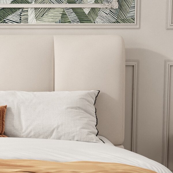 4ft6 Upholstered Double Bed with Durable Frame, Soft Headboard, Sturdy Slats, Velvet Bed for Adults, Teenagers, 213L x 152W x 89H cm, White Aosom UK