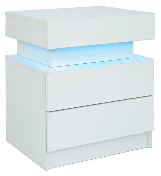 Multi-Functional LED Nightstand with Adjustable Lights, 2 Drawers, Modern Bedside Table for Bedroom, Living Room, 49L x 35W x 52H cm, White Aosom.UK