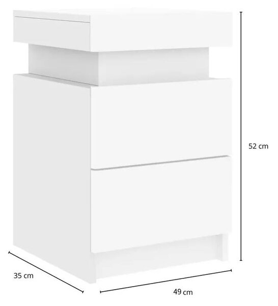 Multi-Functional LED Nightstand with Adjustable Lights, 2 Drawers, Modern Bedside Table for Bedroom, Living Room, 49L x 35W x 52H cm, White Aosom.UK
