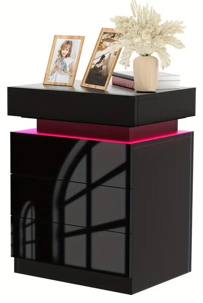 Space-Saving Nightstand with Adjustable LED Lights, 2 Drawers, Modern Bedside Table for Bedroom, Living Room, 49L x 35W x 52H cm, Black Aosom.UK