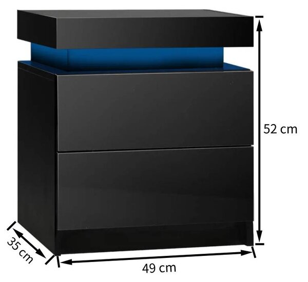 Space-Saving Nightstand with Adjustable LED Lights, 2 Drawers, Modern Bedside Table for Bedroom, Living Room, 49L x 35W x 52H cm, Black Aosom.UK