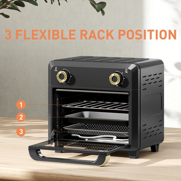 HOMCOM 10L Air Fryer Oven, Mini Oven, Oil Free Cooking, Grill, Roast, Bake, with Adjustable Temperature, Timer, 1000W, Black Aosom UK